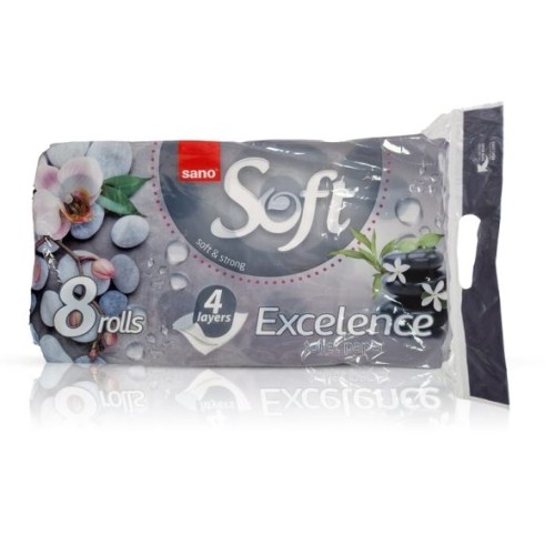 Hartie igienica Sano Soft Excelence, 4 straturi, 8 role/set