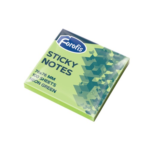 Notite adezive Forofis 76 x 76 mm, 80 file/set, verde neon