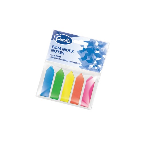 Index plastic sageata Forofis 12 x 44 mm, 5 x 20 file/set, culori neon