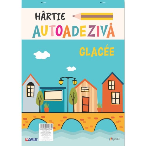 Hartie glasata A4 Arhi, 12 coli, 12 culori, autoadeziva