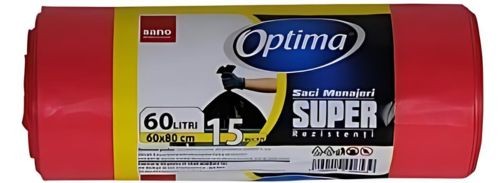 Saci menajeri super rezistenti Sano Optima, 60 l, rosii