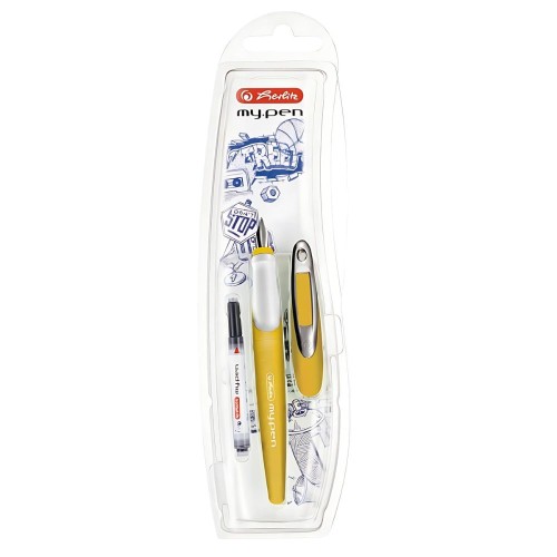 Stilou my.pen, penita M, galben/alb, blister, Herlitz