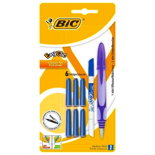 Stilou Bic Easy Clic Standard, cu 6 rezerve si 1 pic, blister