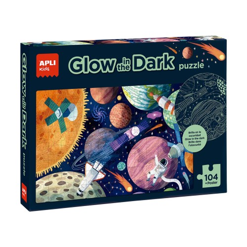 Puzzle Apli, 104 piese, 5x5 cm, Glow In The Dark, Sistemul Solar