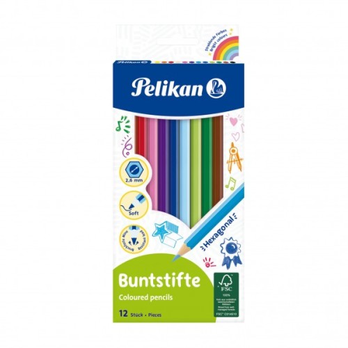 Creioane colorate Pelikan, hexagonale 12 bucati/set