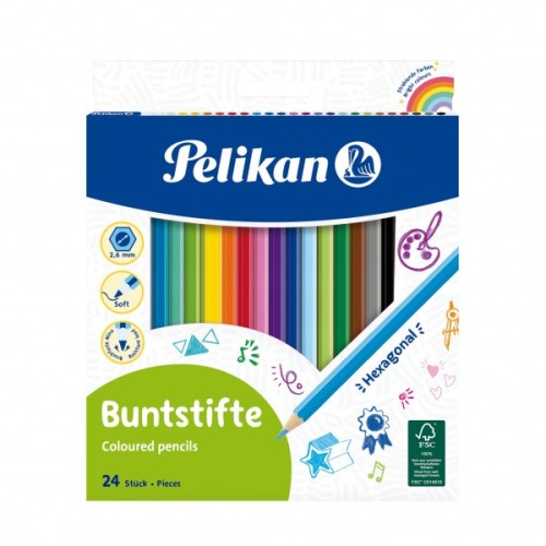 Creioane colorate Pelikan, hexagonale 24 bucati/set