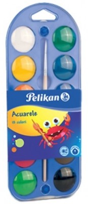 Acuarele Pelikan, 2 in 1 tip pastila, set 12 + pensula + paleta pictura