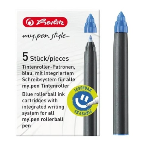 Rezerva roller Herlitz my.pen, culoare albastru, set 5, cutie de carton