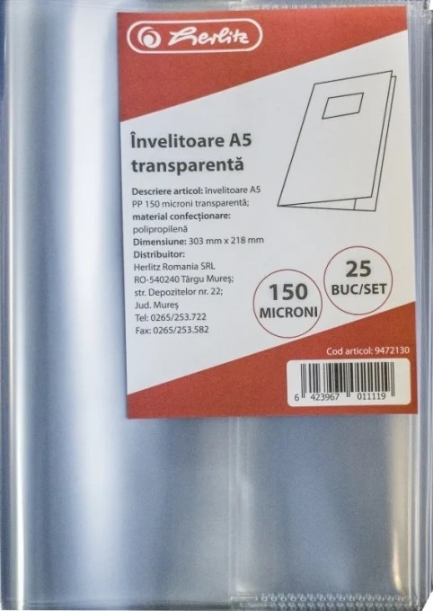 Invelitoare Herlitz pp A5 150 microni transparenta