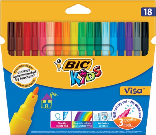 Carioci Bic Kids Visa, lavabile, 18 culori