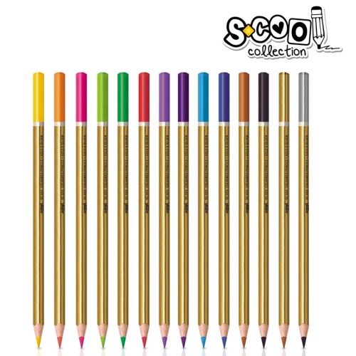 Creioane colorate S-Cool, auriu, argintiu, 14 culori/set