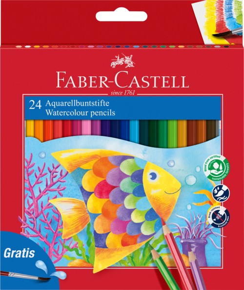 CREIOANE COLORATE ACUARELA 24 BUC + PENSULA FABER-CASTELL