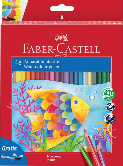 CREIOANE COLORATE ACUARELA 48 BUC + PENSULA FABER-CASTELL