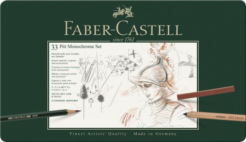 SET PITT MONOCHROME GRAFIT+CARBUNE+PASTEL 33 BUC FABER-CASTELL