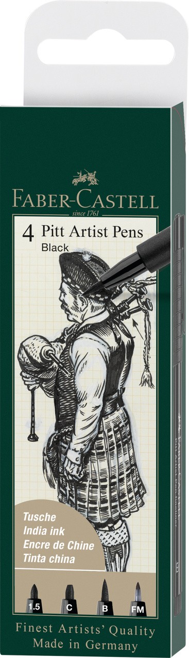 PITT ARTIST PEN SET 4 BUC NEGRU ( 1.5,C,B,FM) FABER-CASTELL