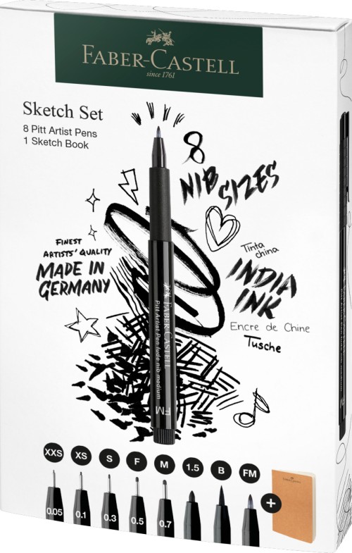 PITT ARTIST PEN SET SKETCHING 8 BUCATI + SKETCHBOOK FABER-CASTELL