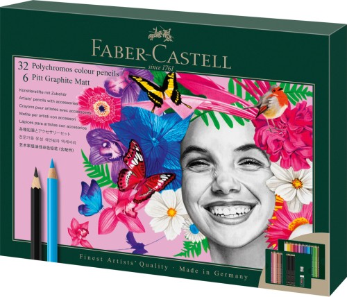 SET CADOU 32 CREIOANE COLORATE POLYCHROMOS + 6 CREIOANE GRAFIT MATT + ACCESORII FABER-CASTELL