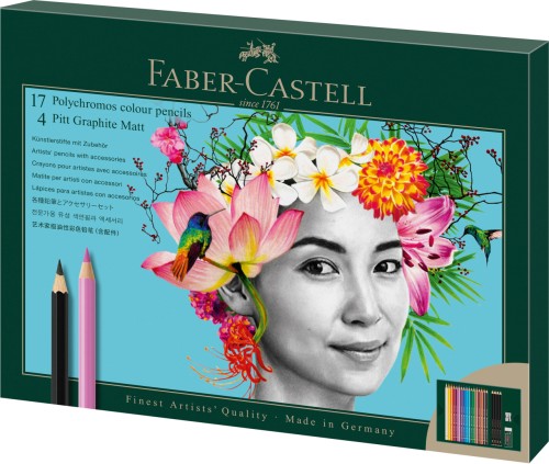 SET CADOU 17 CREIOANE COLORATE POLYCHROMOS + 4 CREIOANE GRAFIT MATT + ACCESORII FABER-CASTELL