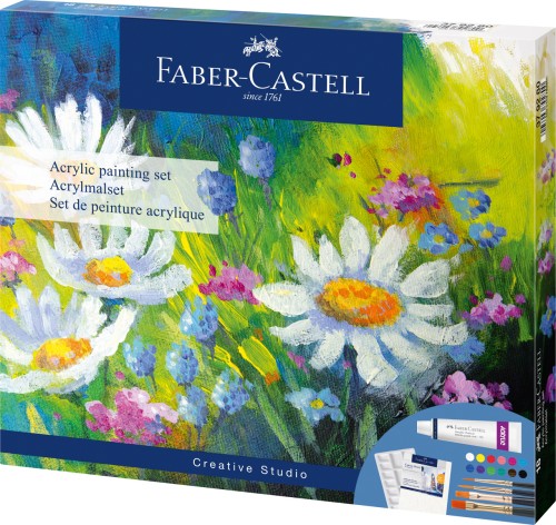 SET ACRILIC CREATIV 18 PIESE (12 CULORI ACRILICE x 9ML + CANVAS+ PALETA+ 4 PENSULE) FABER-CASTELL