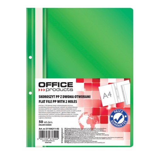 Dosar cu sina si 2 perforatii Office Products, A4, plastic, 50 bucati/set, verde