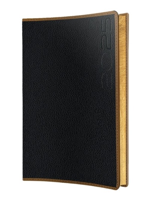 Agenda Herlitz datata 2025, Premium DeLuxe Loreto, A5, 352 pagini, culoare negru, margine aurie