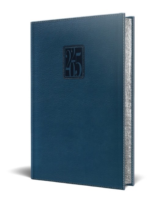 Agenda Herlitz datata 2025, Premium DeLuxe Panama, A5, 352 pagini, culoare albastru, margine argintie