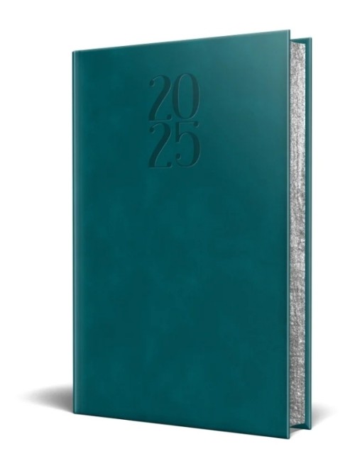 Agenda Herlitz datata 2025, Premium DeLuxe Chia, A5, 352 pagini, culoare verde petrol, margine argintie