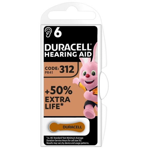 Baterie Duracell pentru Aparat Auditiv ZA312 PR41, 6 bucati/set