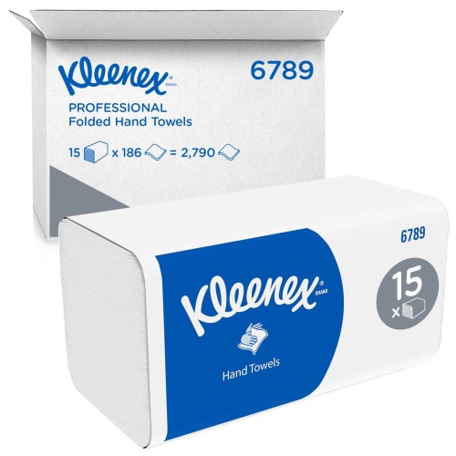 Prosoape maini impaturite Kimberly-Clark Kleenex, V fold, albe, 2 straturi, 21.2 x 21.5 cm, 186 portii, 15 pachete/bax