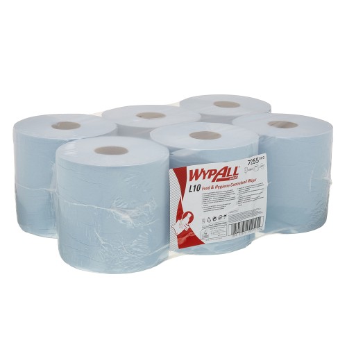 Lavete Kimberly-Clark WypAll L10, derulare centrala, albastre, 1 strat, 800 portii, 304 m, 6 role/set