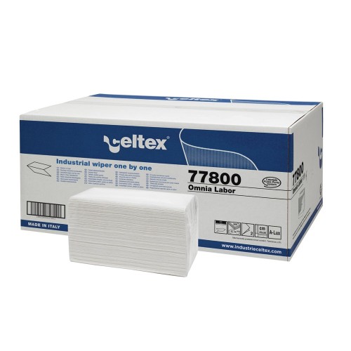 Lavete pliate V Celtex Omnia Labor, albe, 2 straturi, 30 x 25 cm, 300 bucati/pachet, 8 pachete/set