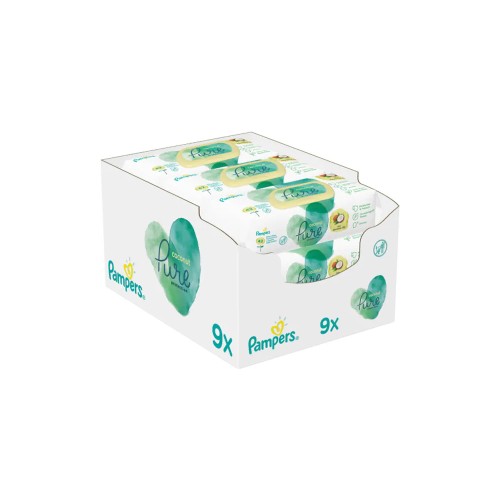 Servetele umede PAMPERS Coconut Pure, 9 pachete, 378 bucati