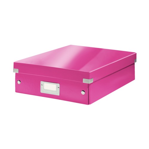 Cutie depozitare Leitz WOW Click & Store Organizer, carton laminat, medie, usor de asamblat, roz