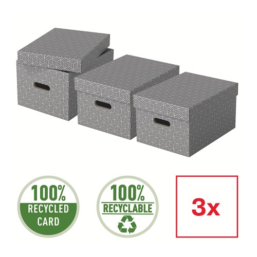 Cutie depozitare Esselte Home Recycled, carton reciclat si reciclabil, 365x265x205 mm, cu capac, 3 bucati/set, gri