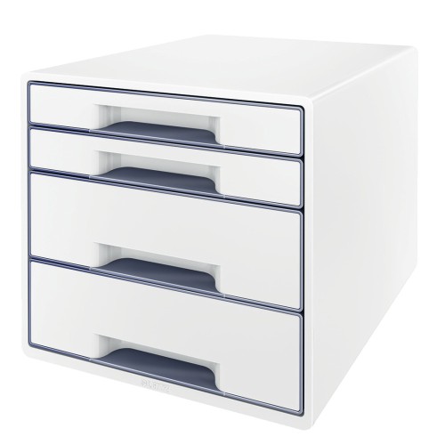 Cabinet cu sertare Leitz WOW, 4 sertare, PS, A4, cu tavita organizare, culori duale, alb-gri