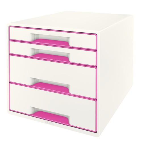 Cabinet cu sertare Leitz WOW, 4 sertare, PS, A4, cu tavita organizare, culori duale, alb-roz