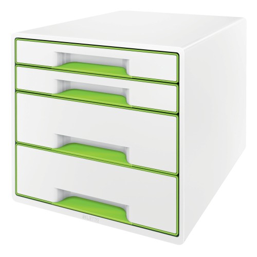 Cabinet cu sertare Leitz WOW, 4 sertare, PS, A4, cu tavita organizare, culori duale, alb-verde