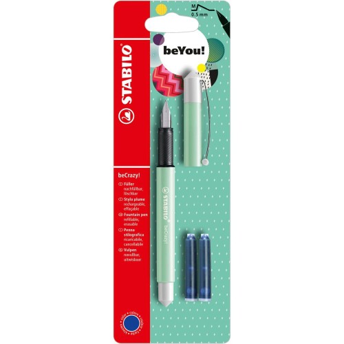 Stilou Stabilo BeYou! BeCrazy!, Pastel, M, 0.5 mm, verde menta / alb, 3 rezerve, blister