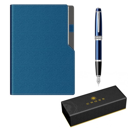 Set stilou Cross Bailey metal Blue, notes A5 cu spira metalica