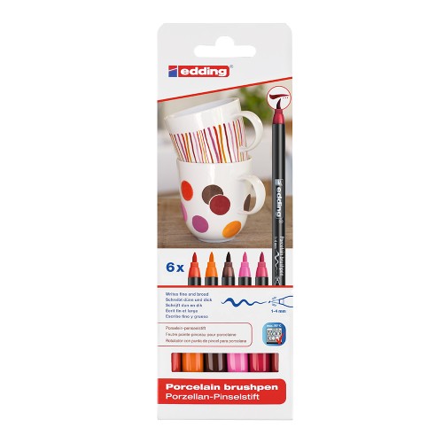 Marker Edding 4200 pentru portelan, culori calde, varf 1-4 mm, 6 bucati/set