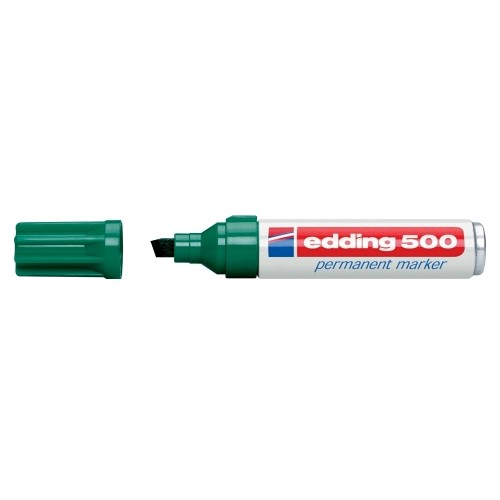 Marker permanent Edding 500, negru, corp aluminiu, varf retezat, 2-7 mm, verde