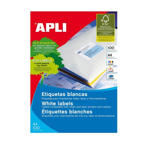 Etichete autoadezive color Apli A4, 105x37mm, 1600 buc, 100 coli/top, albastru