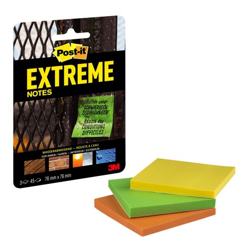 Notite autoadezive Post-it Extreme, 76 x 76 mm, 45 file/bucata, 3 bucati/pachet