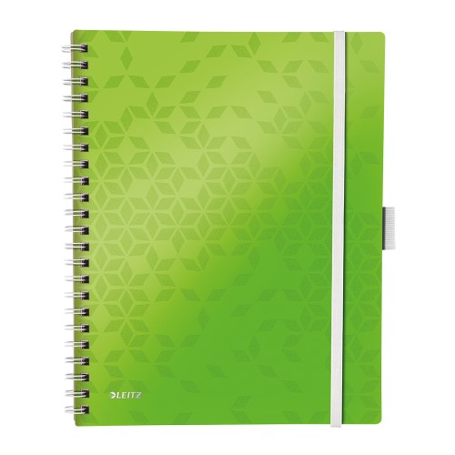 Caiet de birou Leitz WOW Be Mobile, PP, A4, cu spira, matematica, verde metalizat