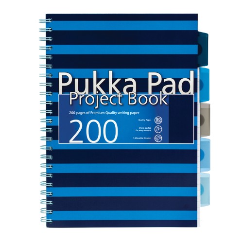 Caiet A4 cu spira si separatoare Pukka Pads PBN, 200 file, matematica, albastru