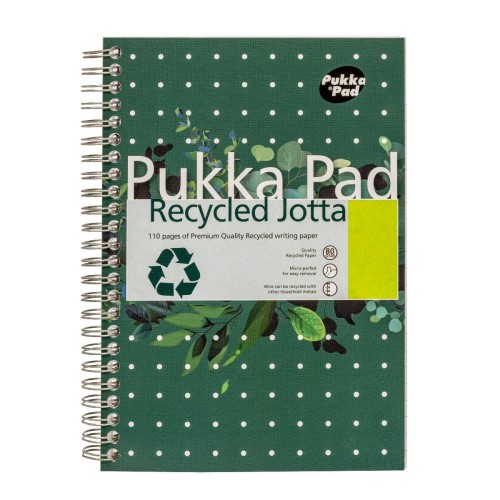 Caiet cu spira A5 Pukka Pads Jotta Recycled dictando 110 pag verde