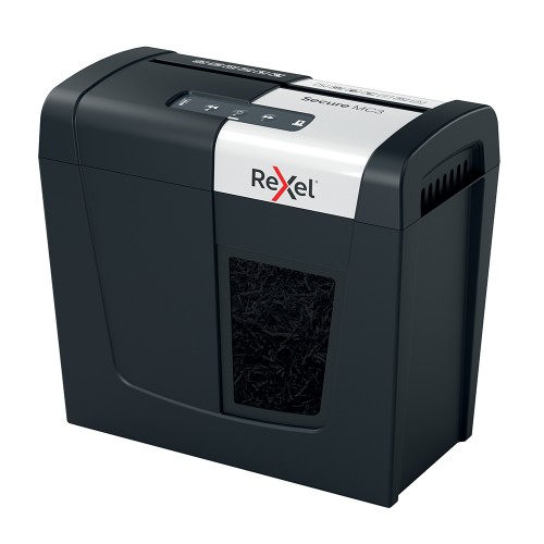 Distrugator documente manual REXEL SECURE MC3, P5, micro-cut (particule), 3 coli, 10l, negru-argintiu