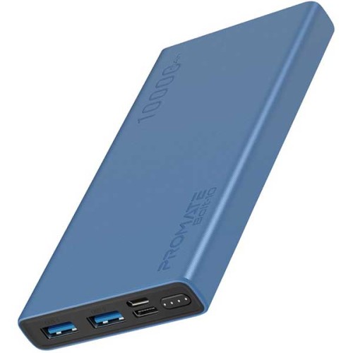 Baterie externa PROMATE Bolt-10, 10000mAh, 2xUSB, 1xType C, 1xMicroUSB, albastru