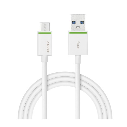 Cablu de date Leitz Complete tip USB-C la Micro USB, cu iesire pana la 2A, 1 m, alb