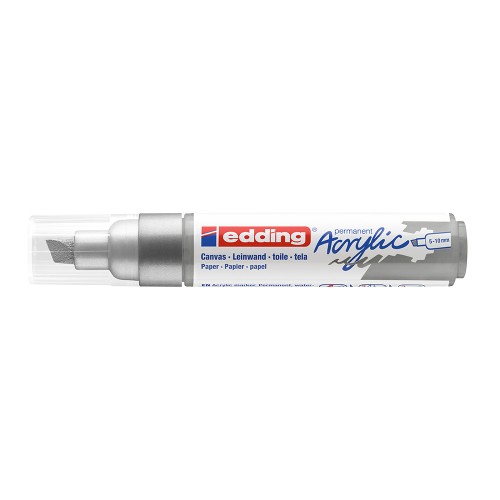 Marker acrilic, Edding 5000, varf tesit 5-10 mm, argintiu